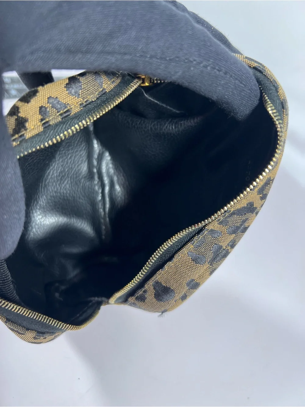 Authentic Fendi Leopard Print Cosmetic Pouch in Tan and Black,
